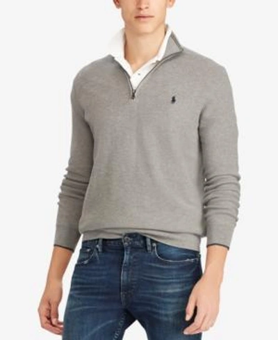 Shop Polo Ralph Lauren Men's Textured Half-zip Sweater In Fawn Grey Heather