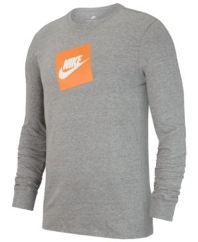 Shop Nike Men's Sportswear Futura Shoebox Logo Long-sleeve T-shirt In Grey