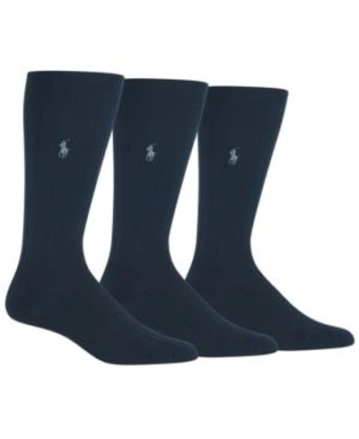 Shop Polo Ralph Lauren Men's 3-pk. Super-soft Ribbed Dress Socks In Navy