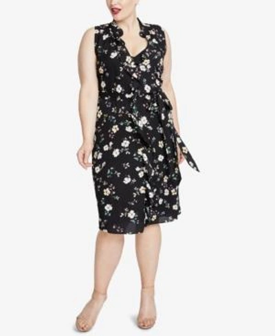 Shop Rachel Rachel Roy Trendy Plus Size Ruffled Floral-print Dress In Black Combo