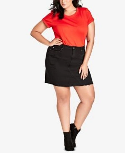 Shop City Chic Trendy Plus Size Fray-hem Mini Skirt In Black