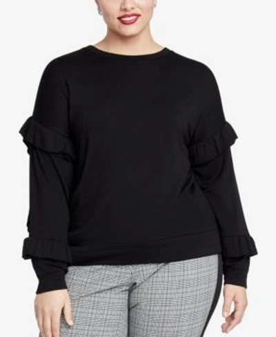 Shop Rachel Rachel Roy Trendy Plus Size Ruffled-sleeve Top In Black
