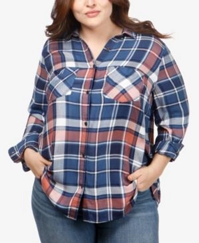 Shop Lucky Brand Trendy Plus Size Plaid Boyfriend Shirt In Multi