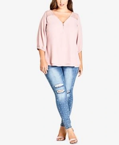 Shop City Chic Trendy Plus Size Lace-trim Top In Rose Water