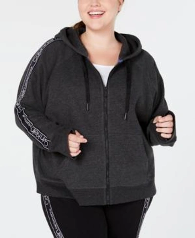 Shop Calvin Klein Performance Plus Size Relaxed Zip Hoodie In Slate Heather