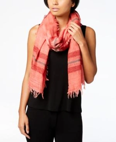 Shop Eileen Fisher Wool Blend Striped Fringe Scarf In Red Lory