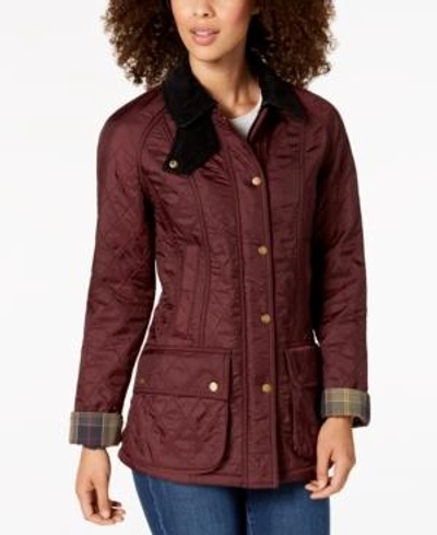 Shop Barbour Beadnell Polarquilt Fleece-lined Coat In Aubergine/black