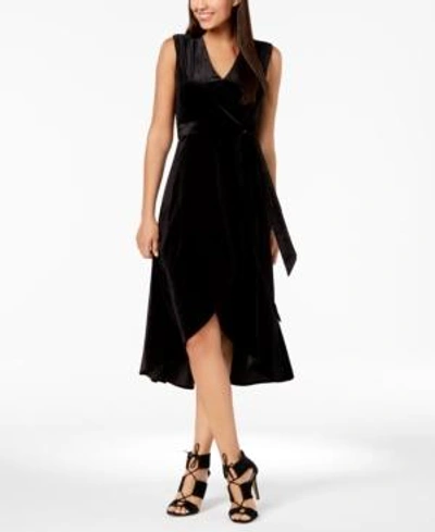 Shop Avec Les Filles Velvet Faux-wrap Dress In Black
