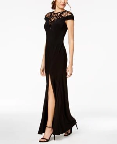 Shop Adrianna Papell Adrianna Women's Papell Sequin Embellished Illusion-lace Gown In Black