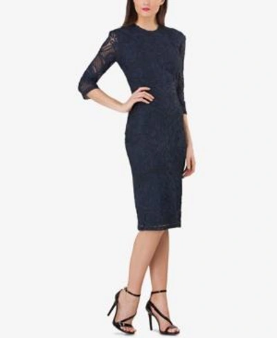 Shop Js Collections Embroidered 3/4-sleeve Sheath Dress In Midnight