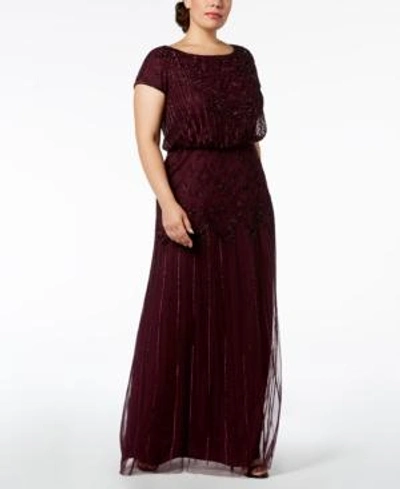 Shop Adrianna Papell Plus Size Bead-illusion Blouson Dress In Cassis
