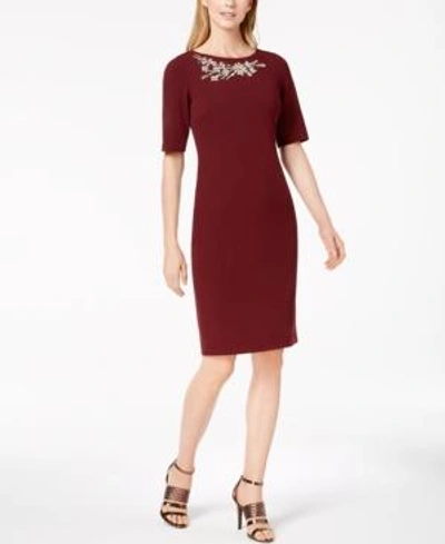 Shop Calvin Klein Embellished Sheath Dress In Rosewood