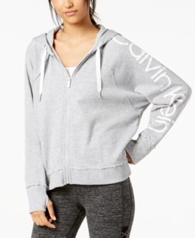 Shop Calvin Klein Performance Logo Relaxed Zip Hoodie In Pearl Grey Heather