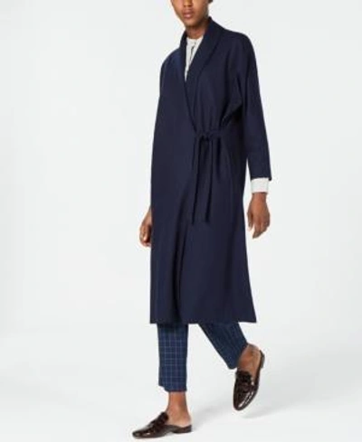 Shop Eileen Fisher Wool Shawl Collar Tie-waist Jacket In Midnight