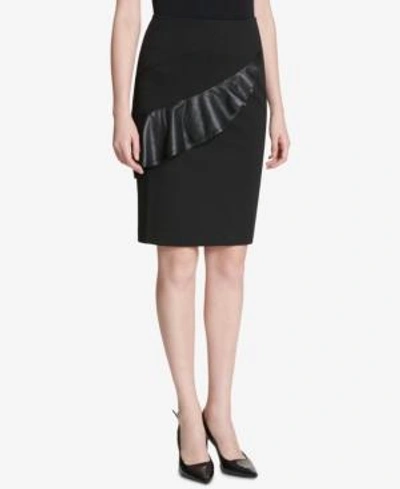 Shop Calvin Klein Faux-leather-ruffle Pencil Skirt In Black