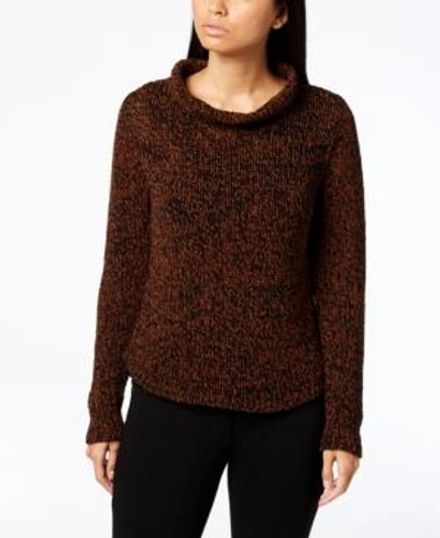 Shop Eileen Fisher Organic Cotton Blend Long-sleeve Funnel-neck Sweater In Nutmeg