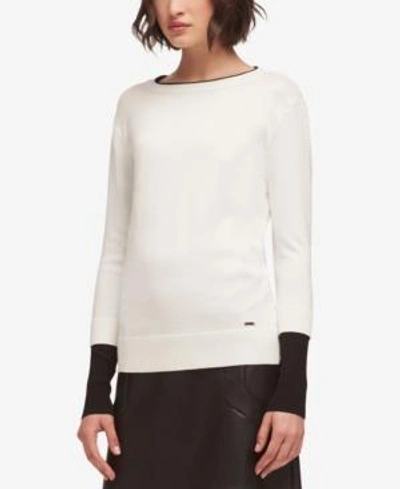 Shop Dkny Colorblocked Sweater, Created For Macy's In Ivory Combo