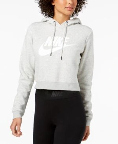 Shop Nike Sportswear Rally Logo Cropped Fleece Hoodie In Grey Heather/white