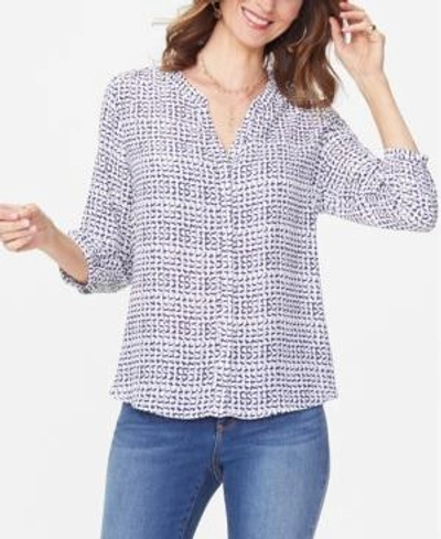 Shop Nydj Pleated Blouse In Lines Atwist Ash