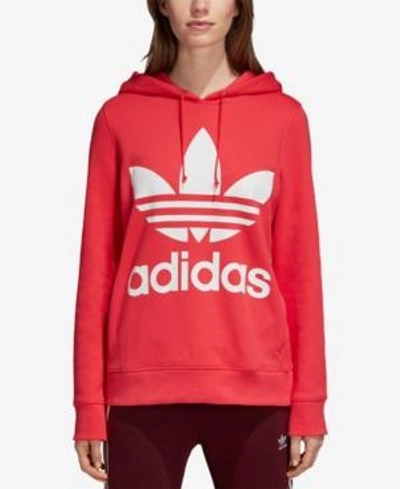 Shop Adidas Originals Adicolor Trefoil Cotton French Terry Hoodie In Core Pink