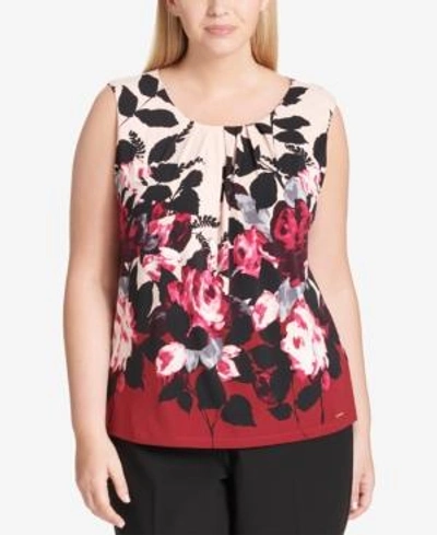 Shop Calvin Klein Plus Size Pleated Shell In Blush Multi