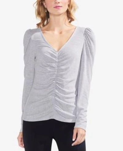 Shop Vince Camuto Ruched Puff-shoulder Top In Light Heather Grey