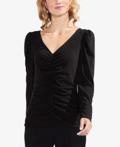 Shop Vince Camuto Ruched Puff-shoulder Top In Rich Black