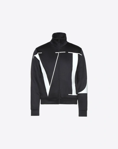 Shop Valentino Uomo Maxi Vltn Zip-up Sweatshirt Man Black Polyamide 56%, Cotton 44% L