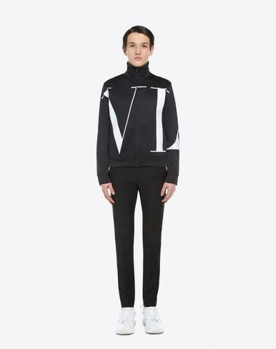 Shop Valentino Uomo Maxi Vltn Zip-up Sweatshirt Man Black Polyamide 56%, Cotton 44% L
