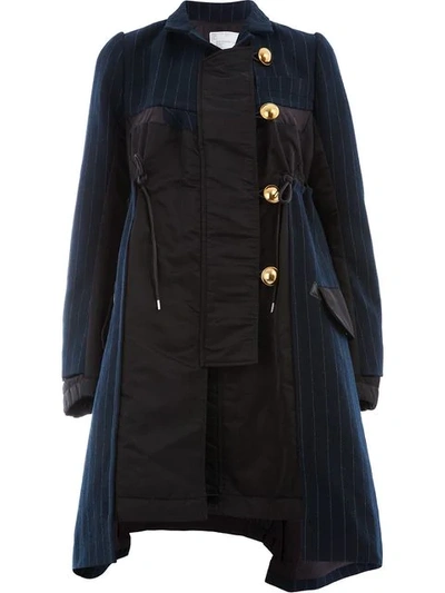 Shop Sacai Contrast Panel Coat - Blue