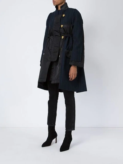 Shop Sacai Contrast Panel Coat - Blue