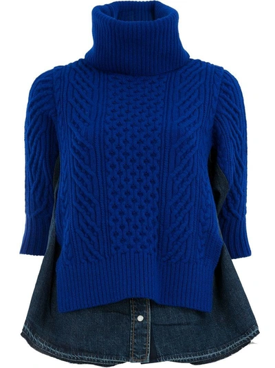 Shop Sacai Sweater-panelled Shirt - Blue