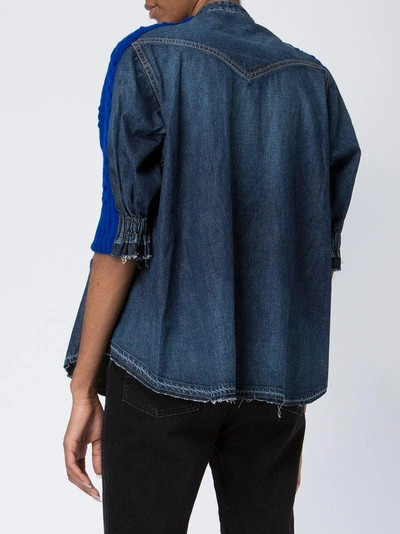 Shop Sacai Sweater-panelled Shirt - Blue