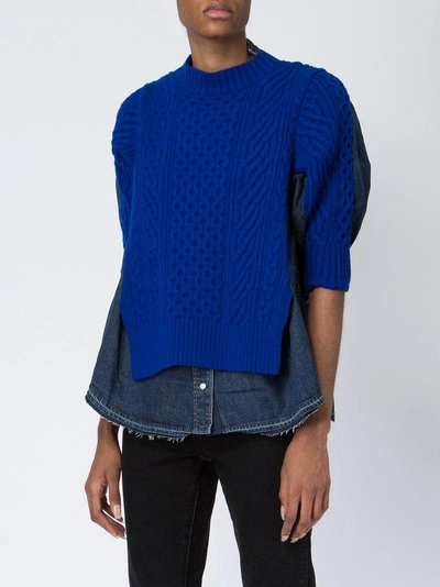 Shop Sacai Sweater-panelled Shirt - Blue