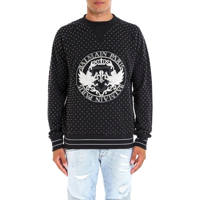 Shop Balmain Studded Logo Sweatshirt In Black