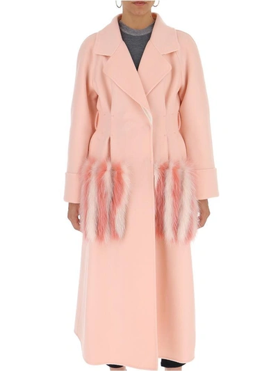 Shop Fendi Fur Double Breasted Coat In Pink