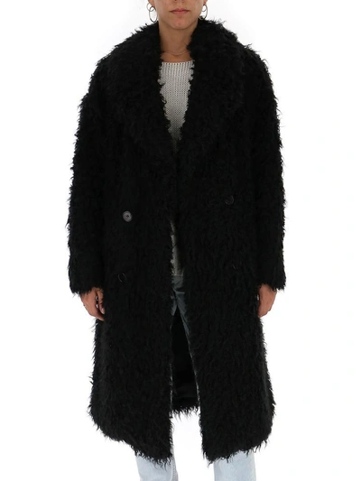 Shop Saint Laurent Fake Fur Coat In Black