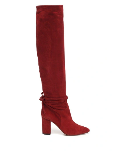 Shop Aquazzura High Knee Suede Boots In Red