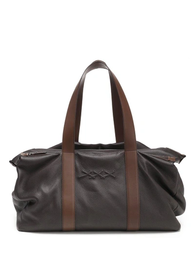 Shop Ermenegildo Zegna Holdall Duffle Bag In Brown