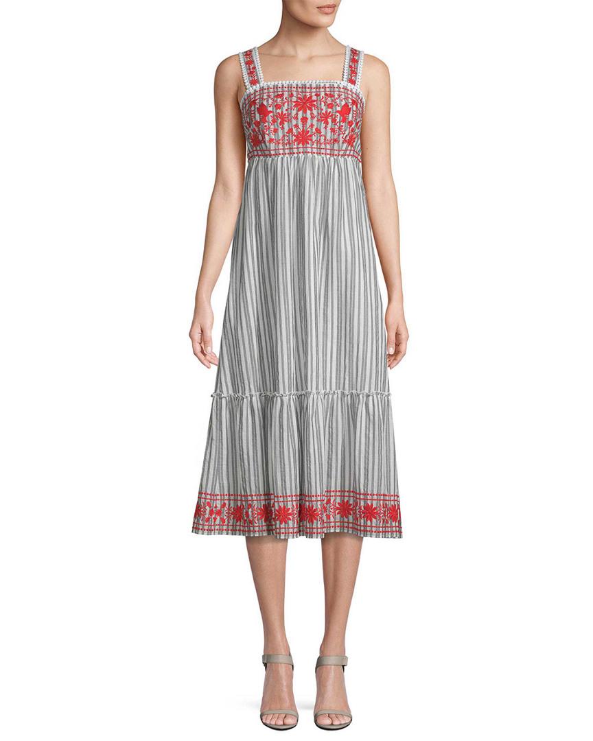 kate spade stripe embroidered midi dress