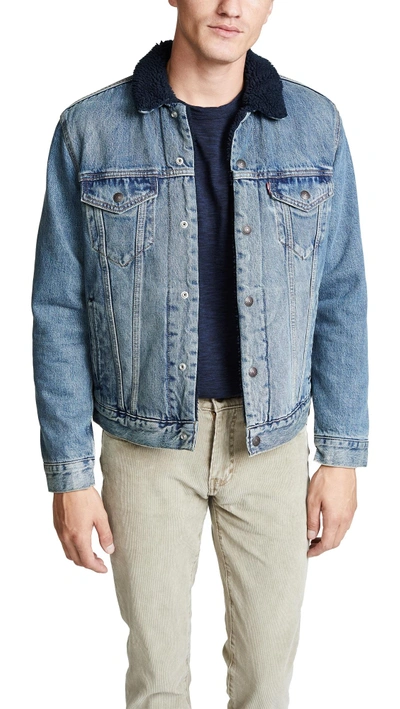 Shop Levi's Type Iii Sherpa Trucker Jacket In Indigo Lamb