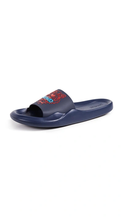 Shop Kenzo Pool Sandals In Navy Blue