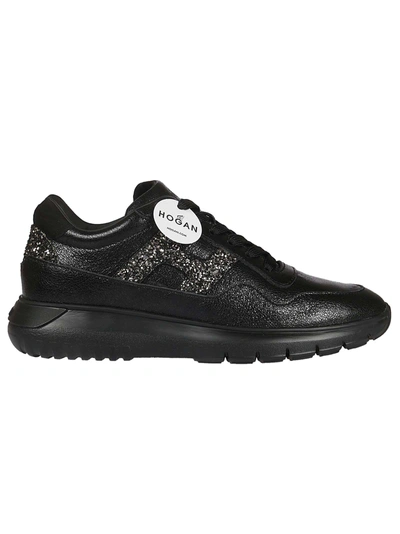 Shop Hogan Glittered Logo Sneakers In Black