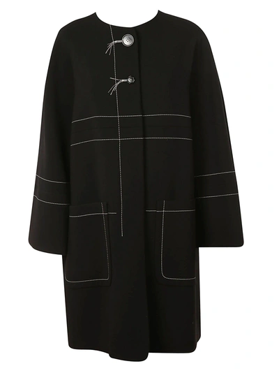 Shop Marni Contrast Stitch Coat In Black