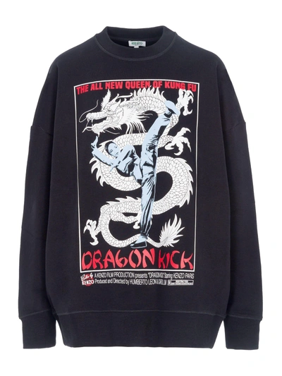 Kenzo Dragon Kick Black Cotton Sweatshirt ModeSens