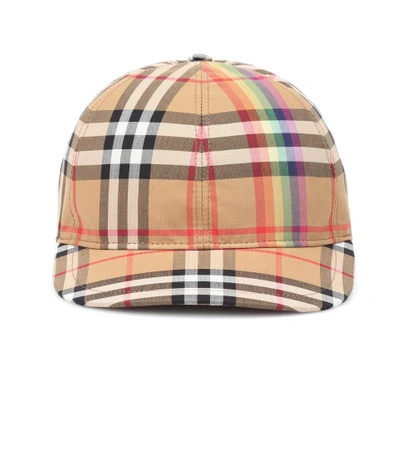 Shop Burberry Rainbow Check Cotton Cap In Multicoloured