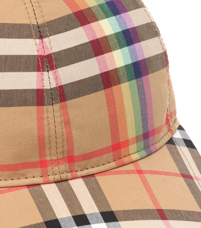 Shop Burberry Rainbow Check Cotton Cap In Multicoloured