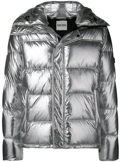 Shop Kenzo Hooded Puffer Jacket In Metallic
