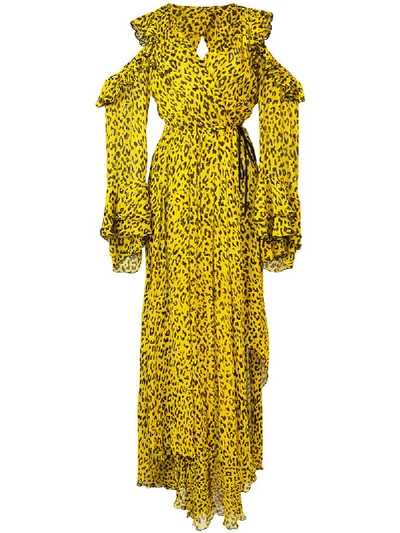 Shop Diane Von Furstenberg Leopard Print Ruffled Dress  In Yellow