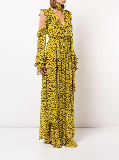 Shop Diane Von Furstenberg Leopard Print Ruffled Dress  In Yellow